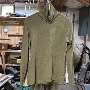 Peruvian Connection Olive Green Turtleneck Long Sleeve Top